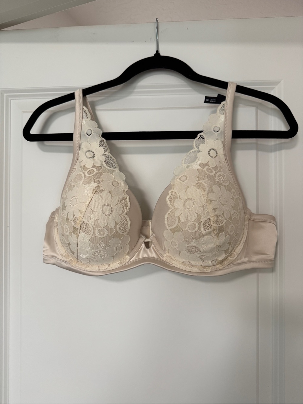 aerie Floral Lace Plunge Bra in Cream